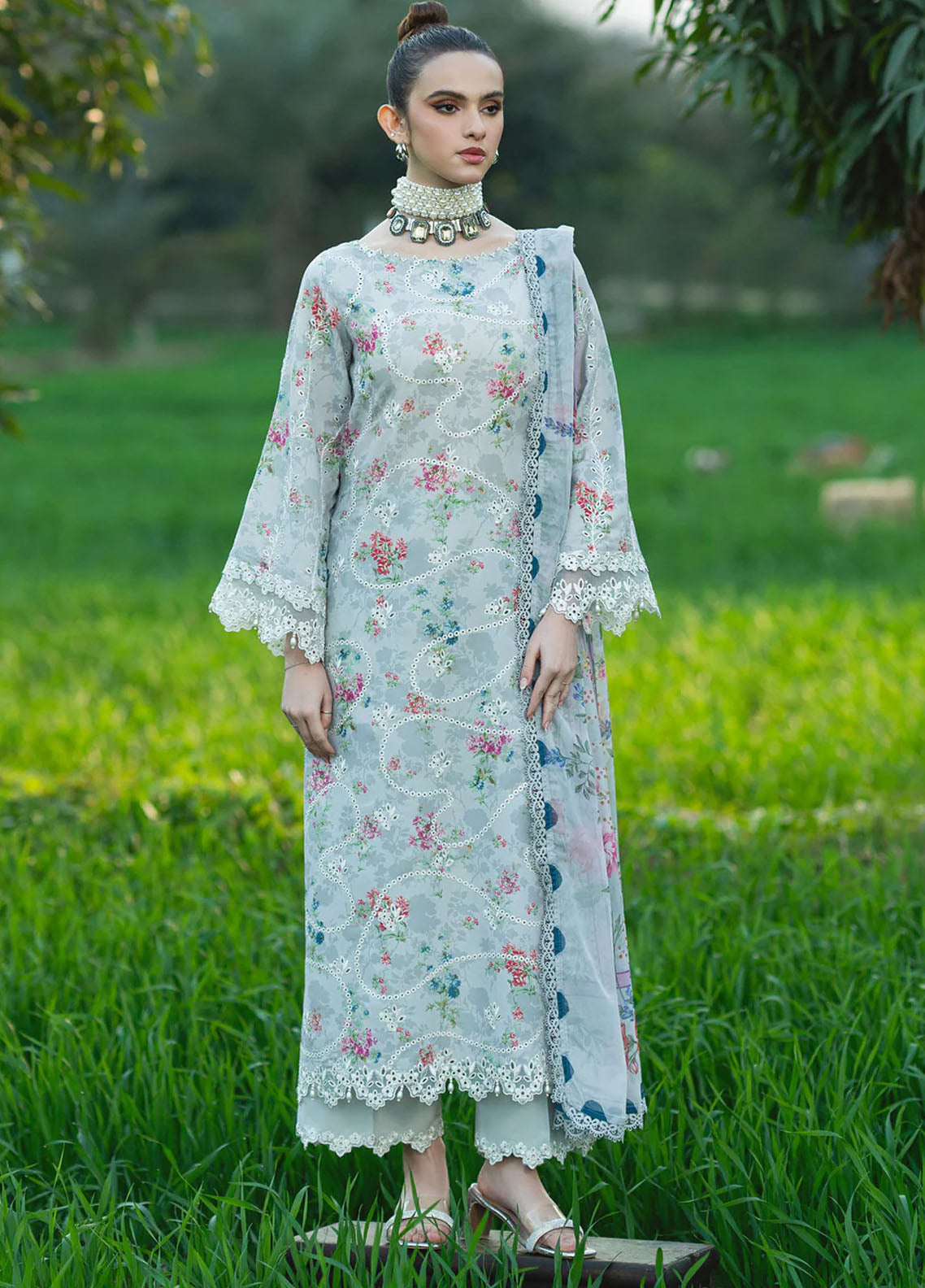 Sardinia Embroidered Lawn Unstitched Suit 3 Piece 905 Silver Bush