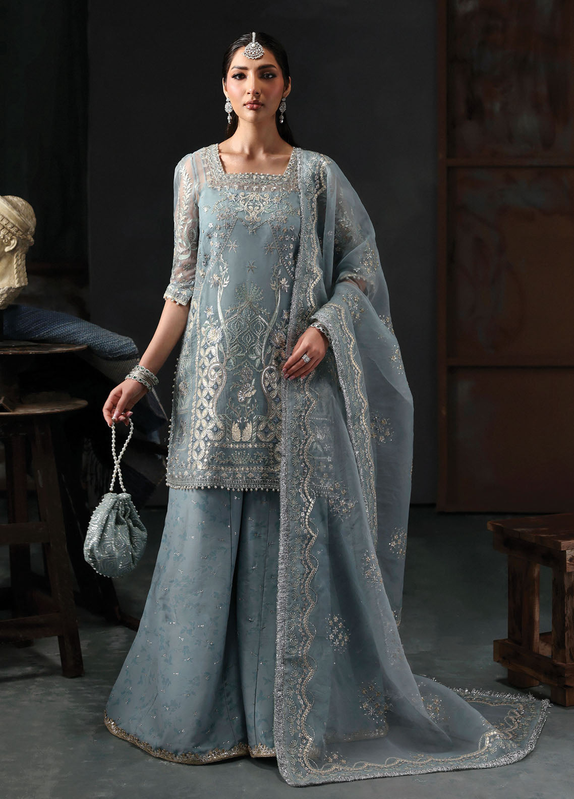 Sardinia Embroidered Organza Suits Unstitched 3 Piece D-1208 Zephyr