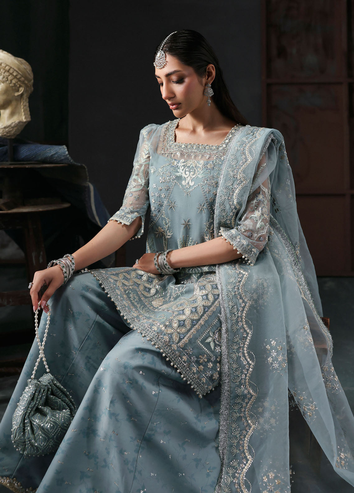 Sardinia Embroidered Organza Suits Unstitched 3 Piece D-1208 Zephyr