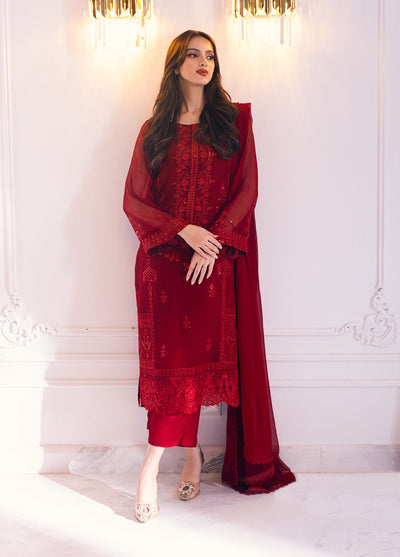Sahane Ready To Wear Chiffon 3 Piece Suit SAH-1011 Scarlet - Formals Collection
