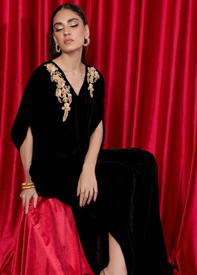 Shamooz Pret Embroidered Velvet Kaftan SVK-004 Black