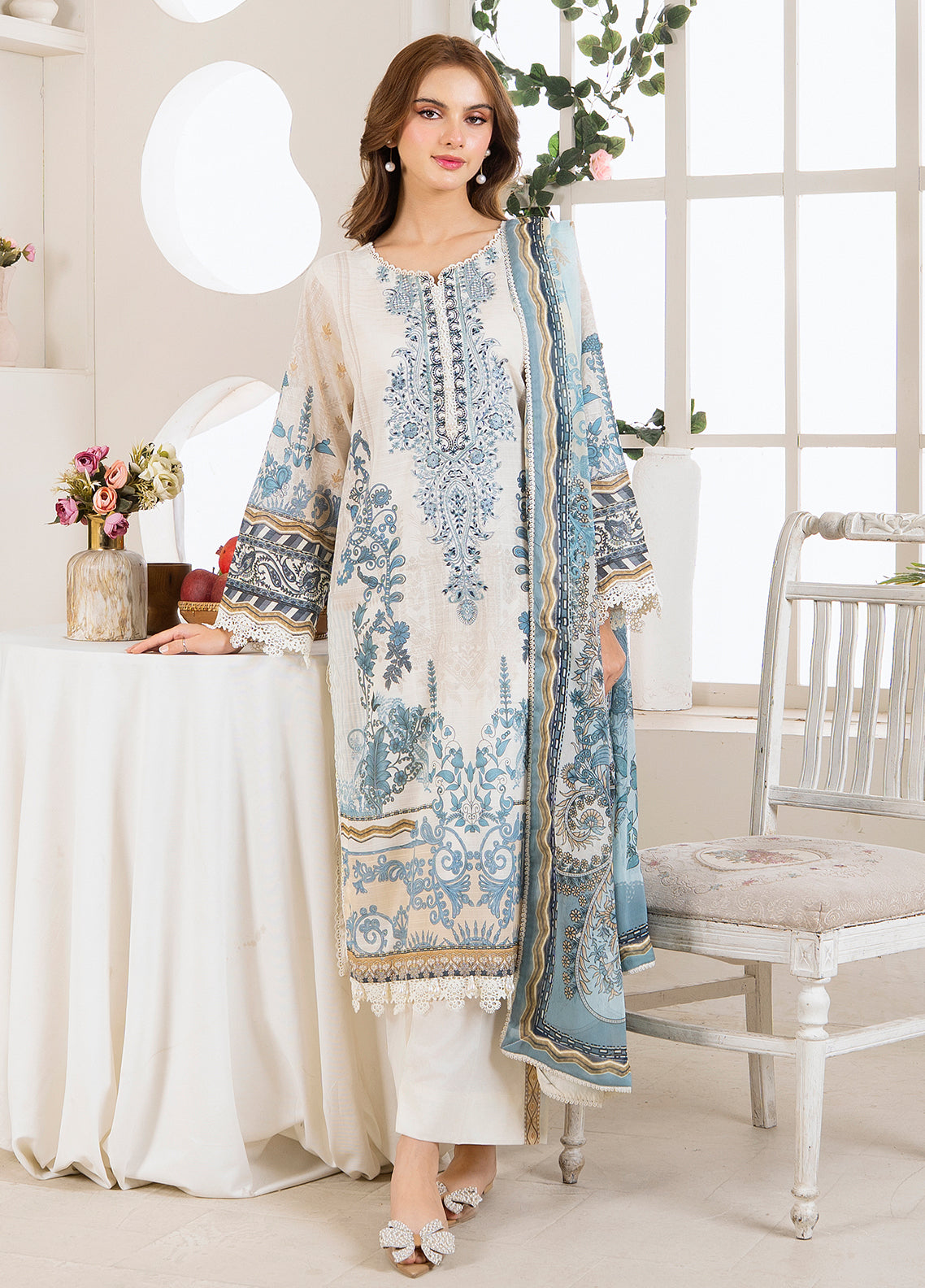 Selene by Meerak Pret Embroidered Slub Lawn 3 Piece Suit Clara