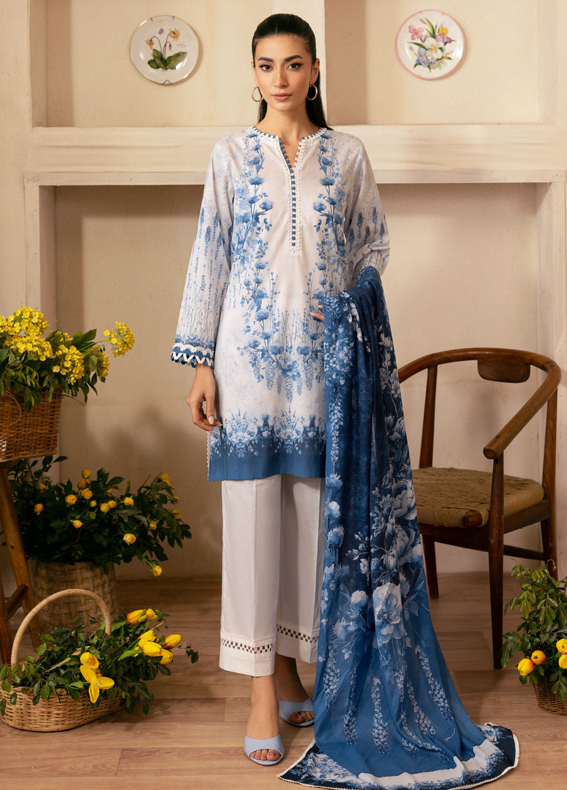 Selene by Sahar Printed Lawn Suits Unstitched 3 Piece SHR25S CL-V1-S25-02 Sapphire Petal