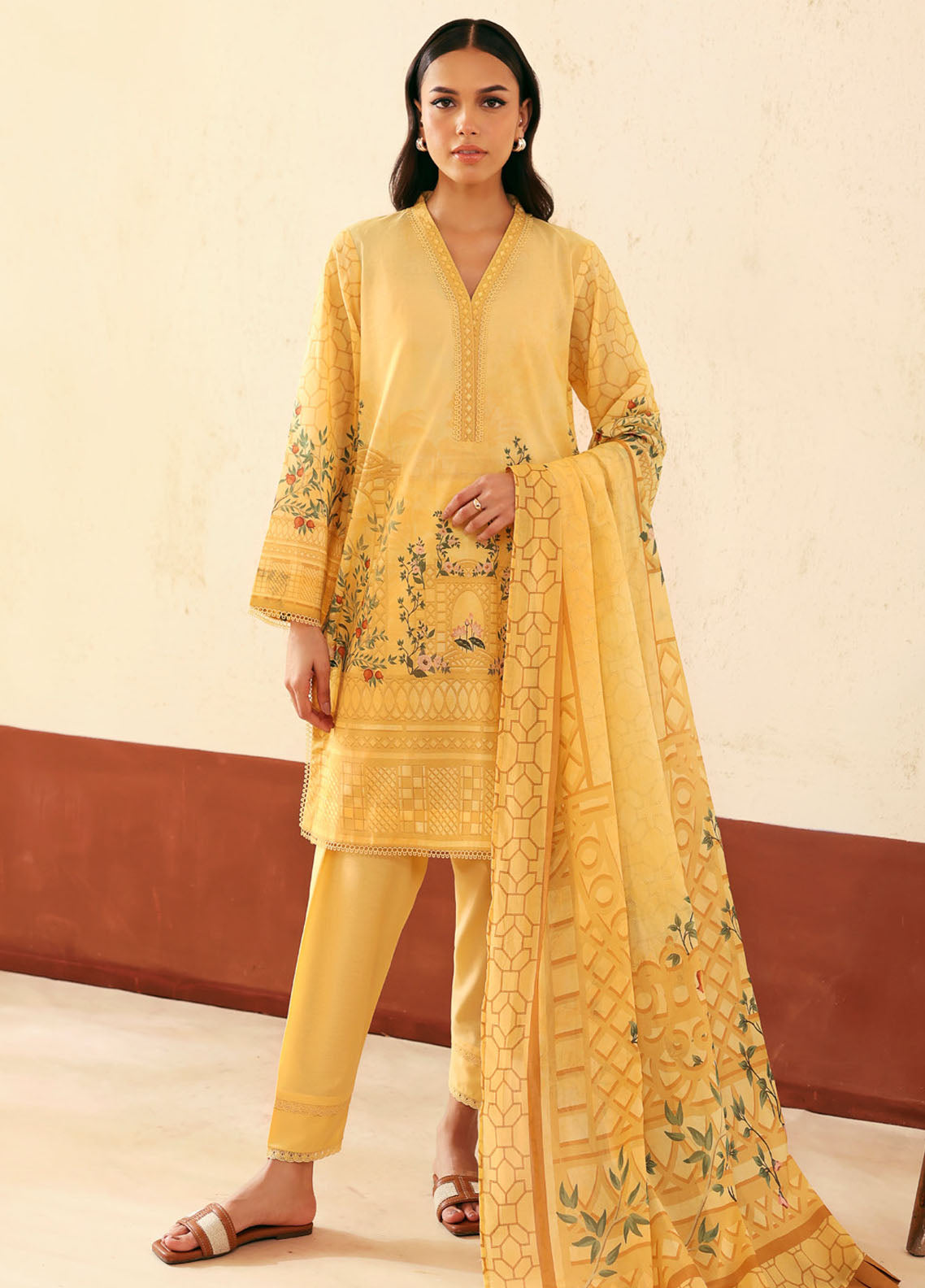 Selene by Sahar Printed Lawn Suits Unstitched 3 Piece SHR25S CL-V1-S25-08 Golden Trellis