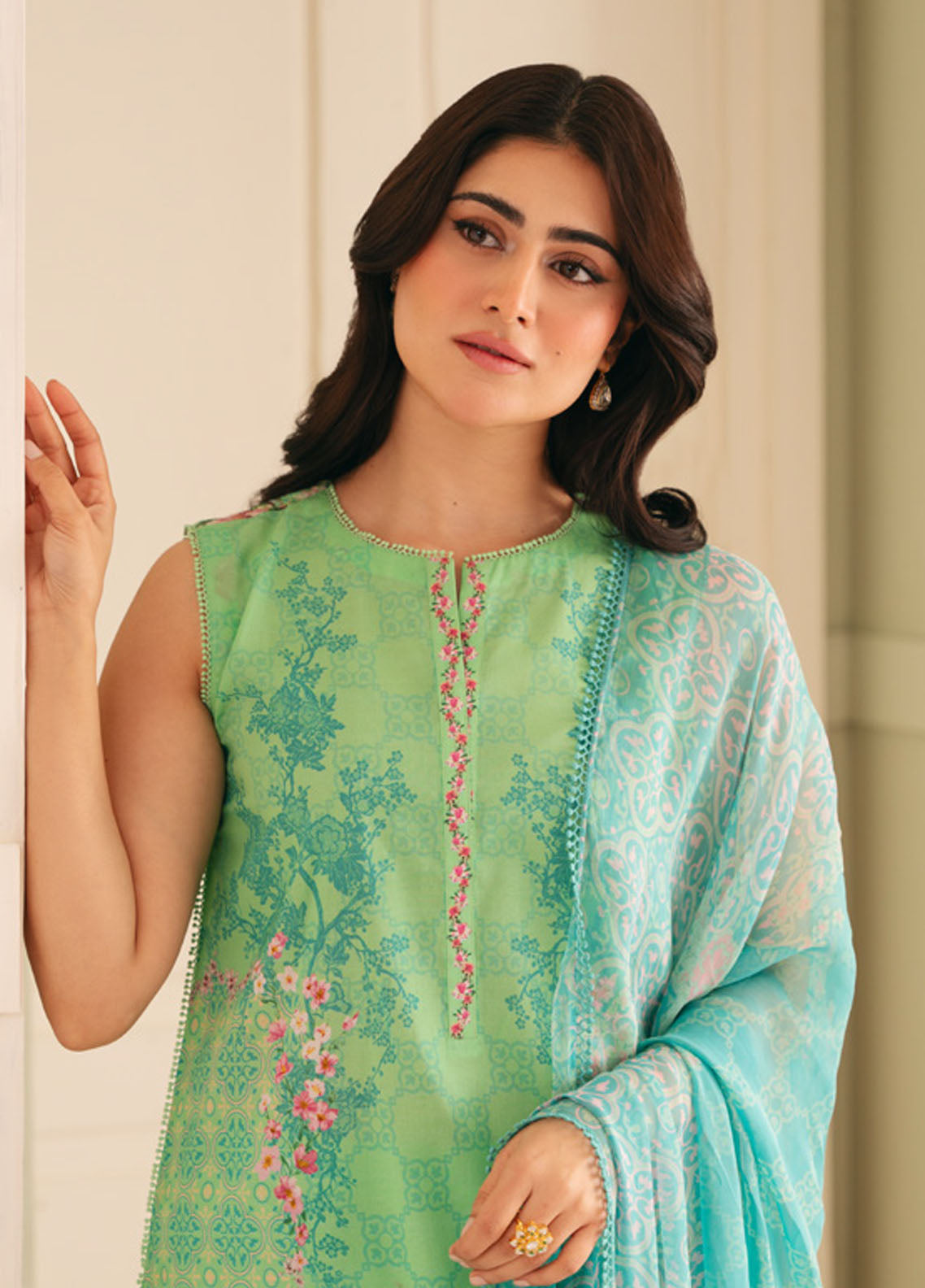 Selene by Sahar Printed Lawn Suits Unstitched 3 Piece SHR25S CL-V1-S25-11 Seafoam Garden