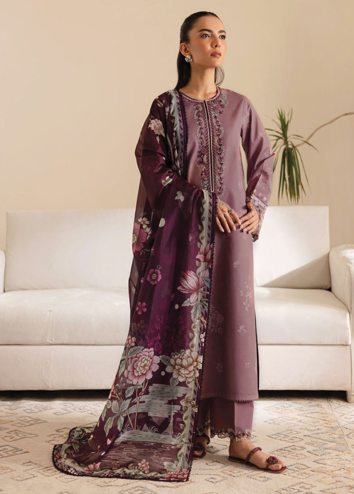 Seran Embroidered Lawn Suits Unstitched 3 Piece D-05 Kaia