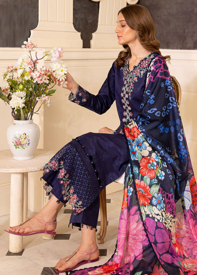 Seraya By Farasha Unstitched Lawn Collection 2024 D-02 Indigo