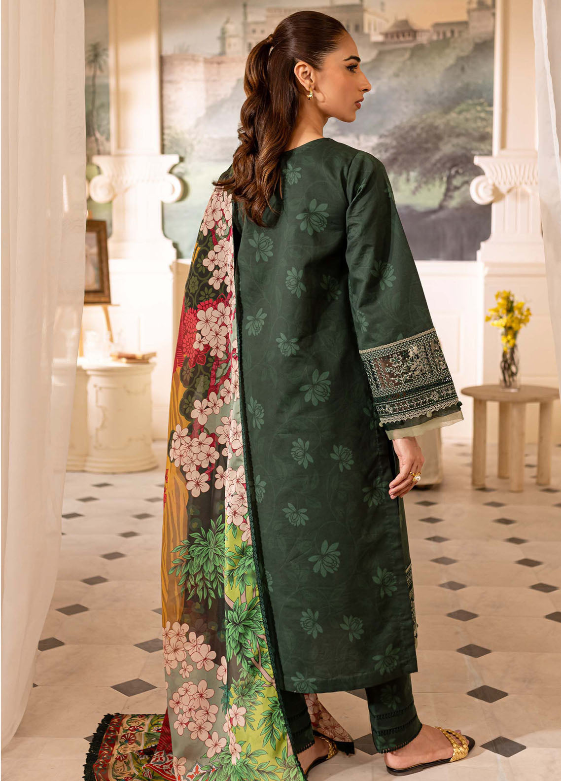 Seraya By Farasha Unstitched Lawn Collection 2024 D-06 Jade