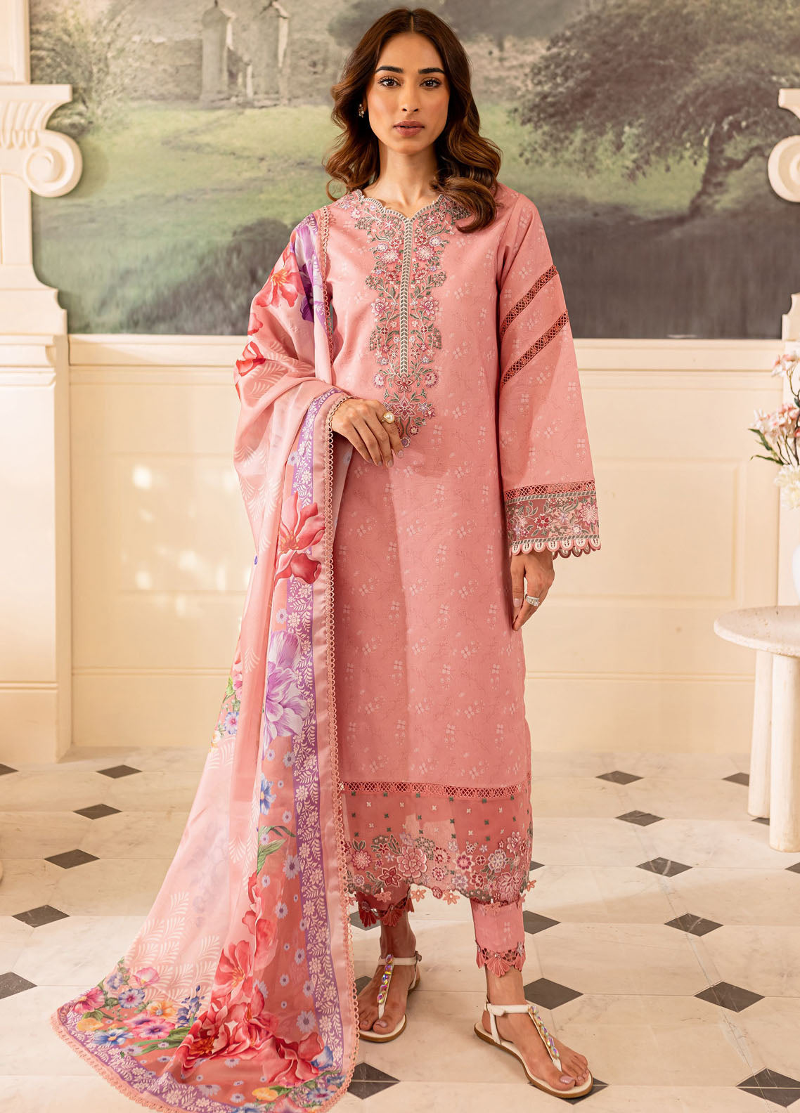 Seraya By Farasha Unstitched Lawn Collection 2024 D-07 Fiora