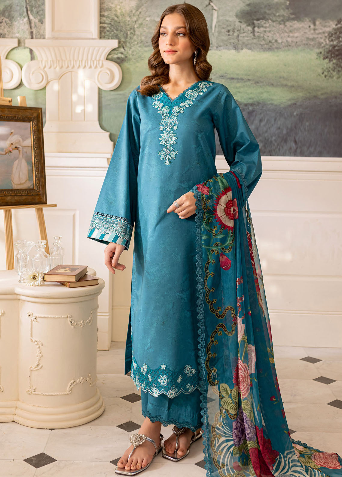 Seraya By Farasha Unstitched Lawn Collection 2024 D-08 Periwinkle