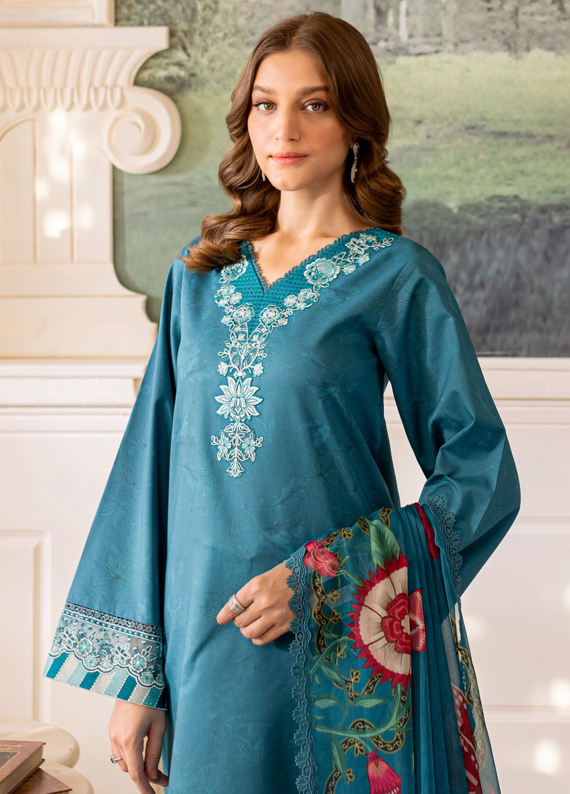 Seraya By Farasha Unstitched Lawn Collection 2024 D-08 Periwinkle