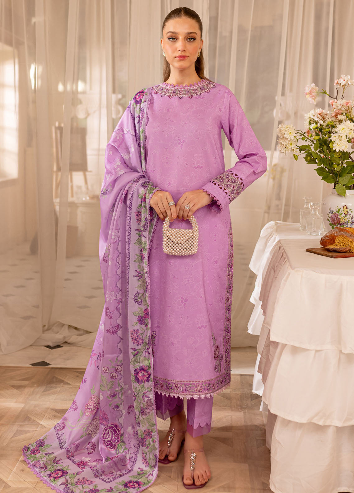 Seraya By Farasha Unstitched Lawn Collection 2024 D-09 Violet