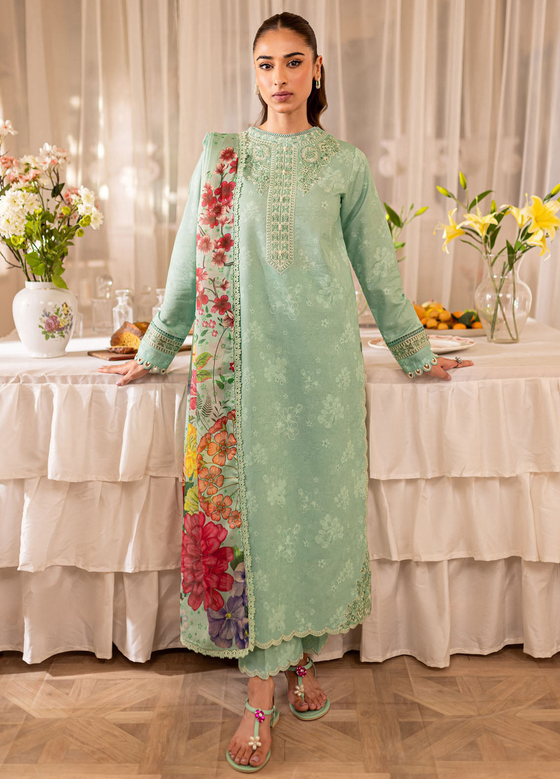 Seraya By Farasha Unstitched Lawn Collection 2024 D-10 Sage