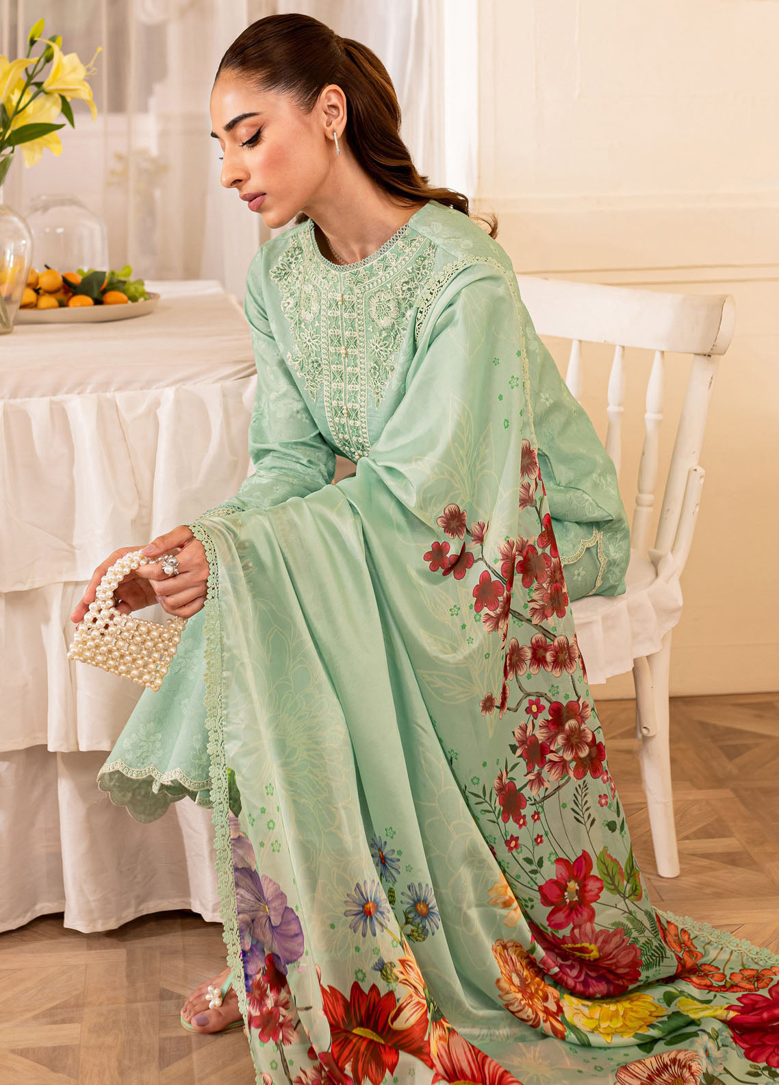 Seraya By Farasha Unstitched Lawn Collection 2024 D-10 Sage