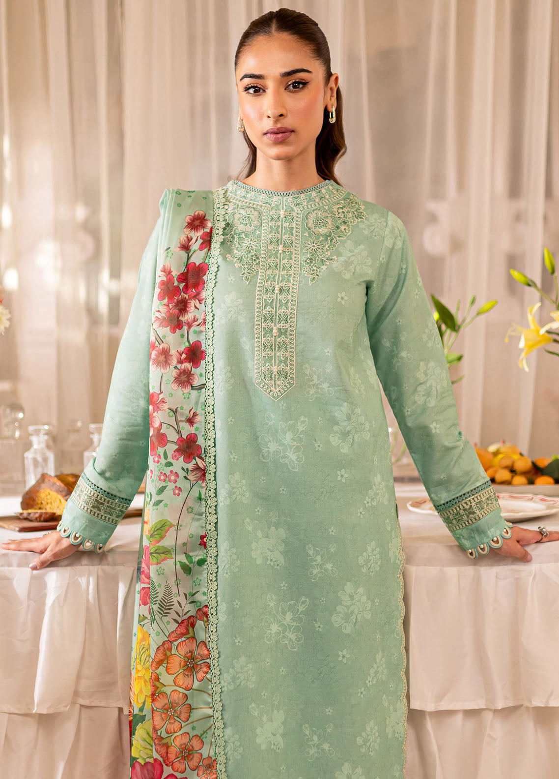 Seraya By Farasha Unstitched Lawn Collection 2024 D-10 Sage