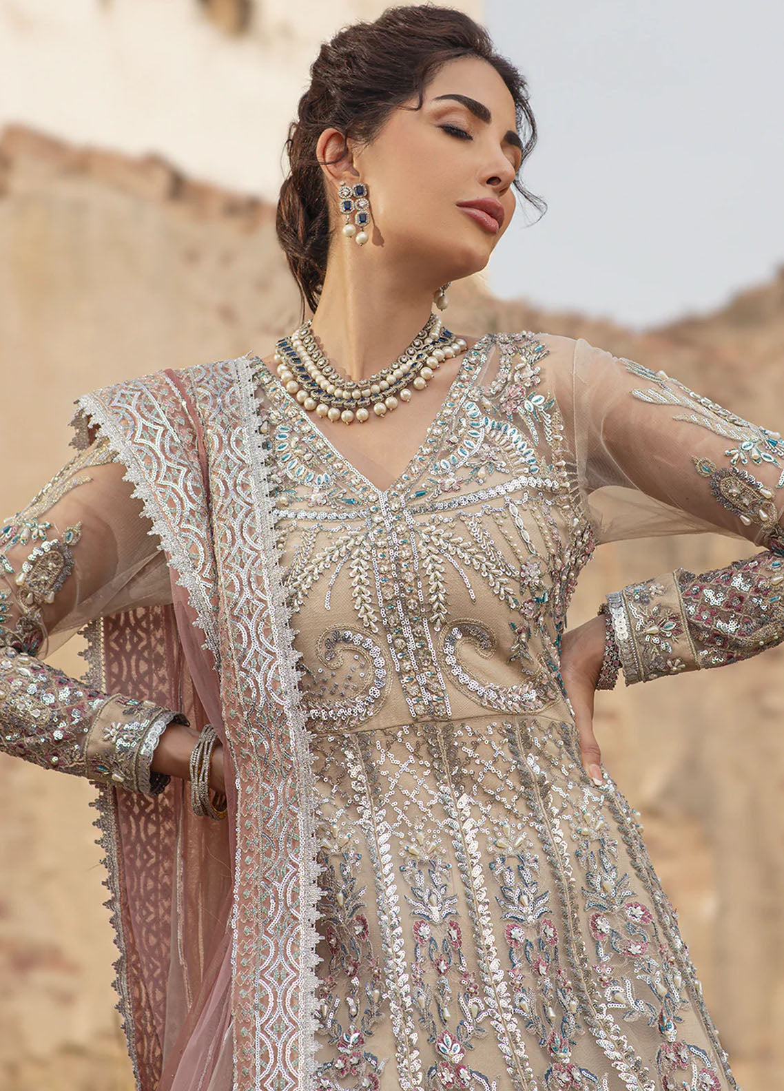 Mehak Yaqoob Pret Embroidered Net 4 Piece Suit Cleo