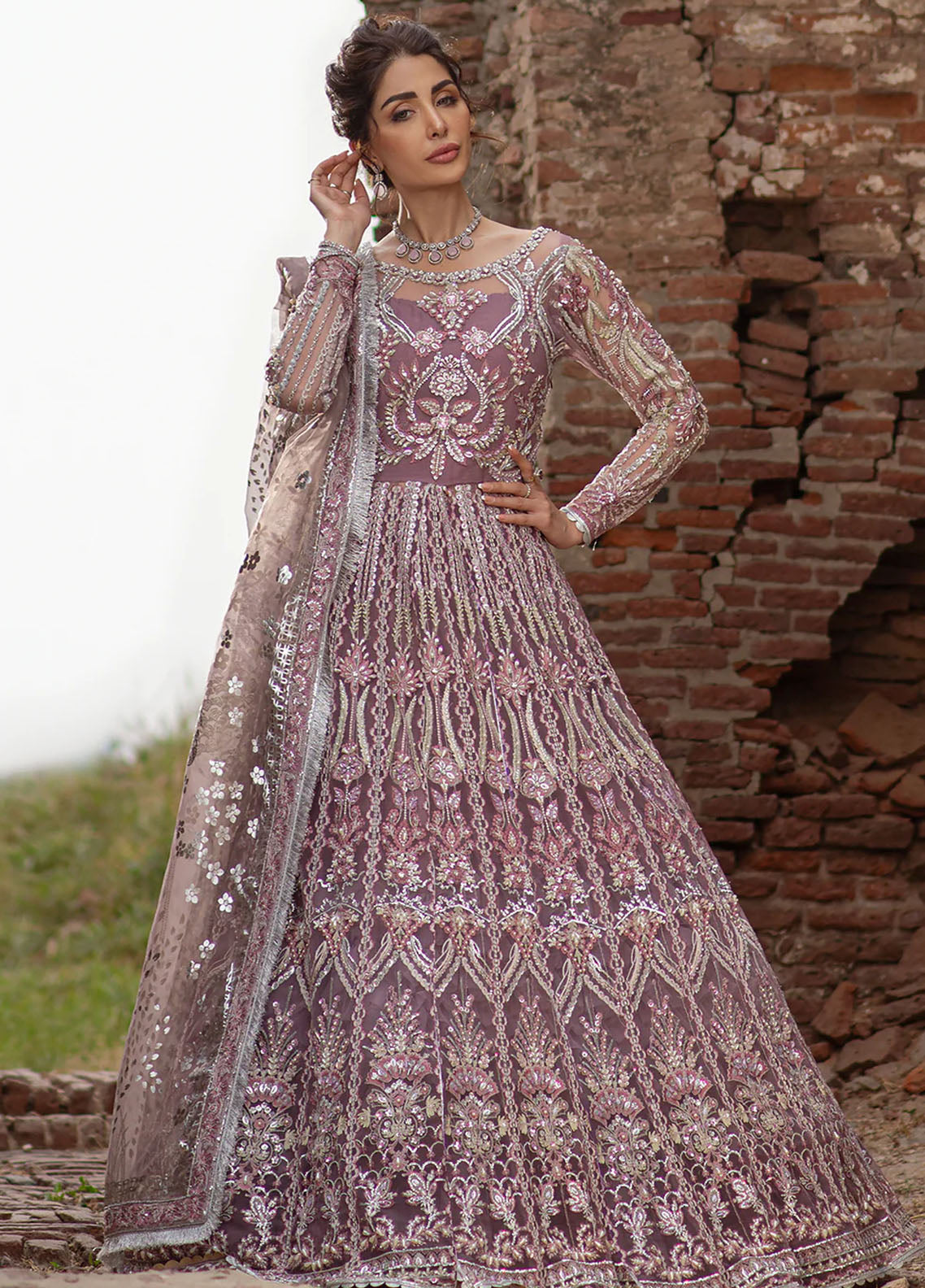 Mehak Yaqoob Pret Embroidered Net 4 Piece Suit Rosa