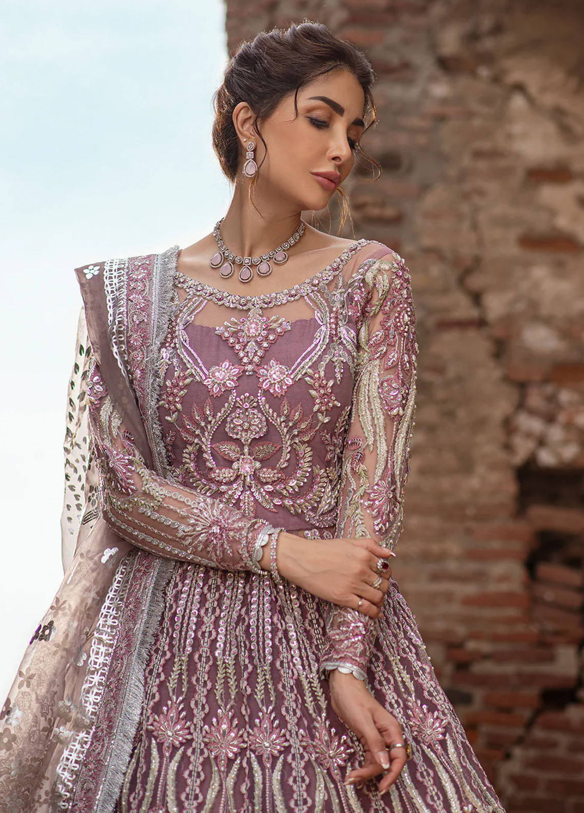 Mehak Yaqoob Pret Embroidered Net 4 Piece Suit Rosa