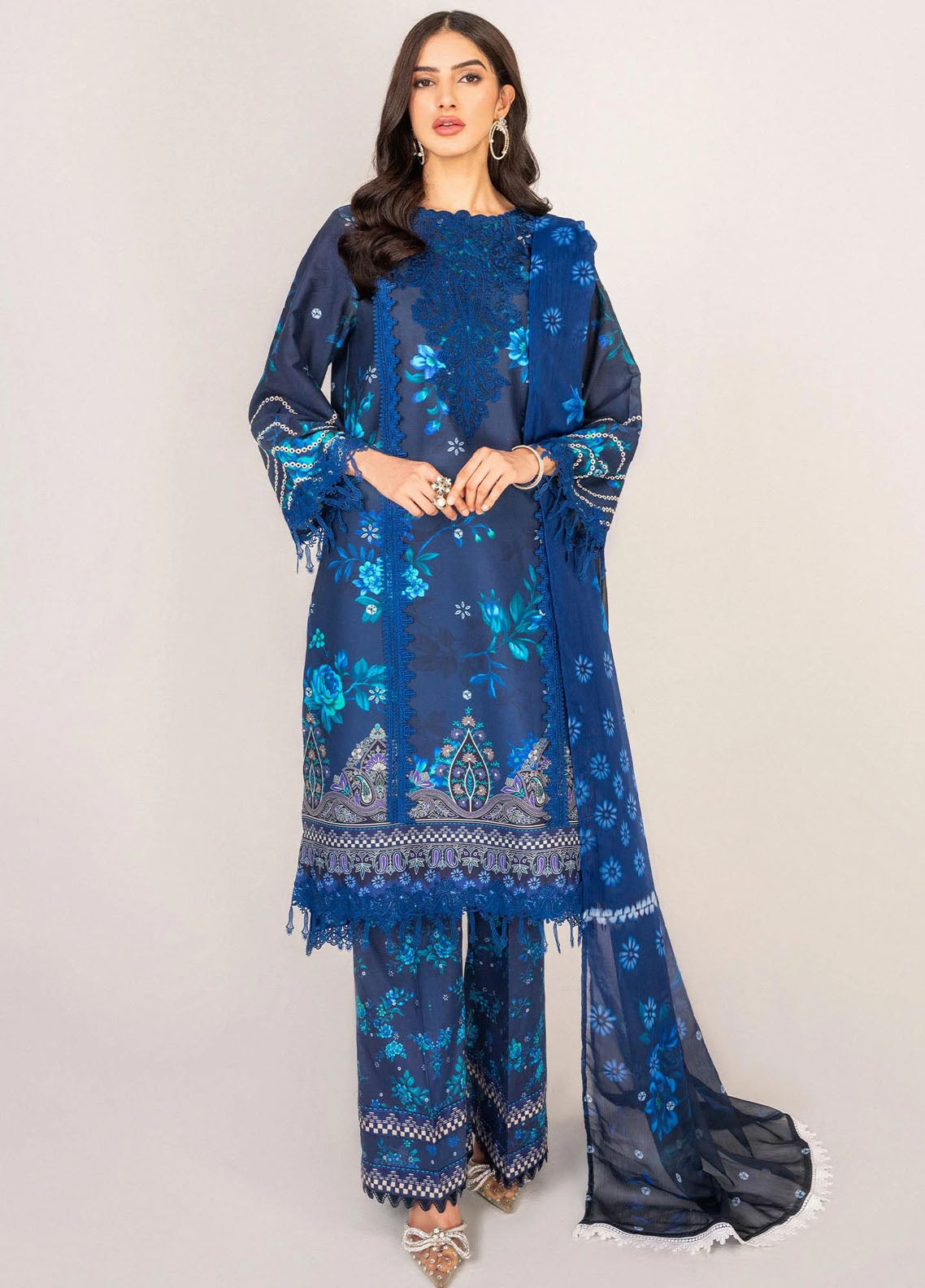 Serene By Shazme Unstitched Lawn Collection 2023 SH-02 Sapphire Blossoms