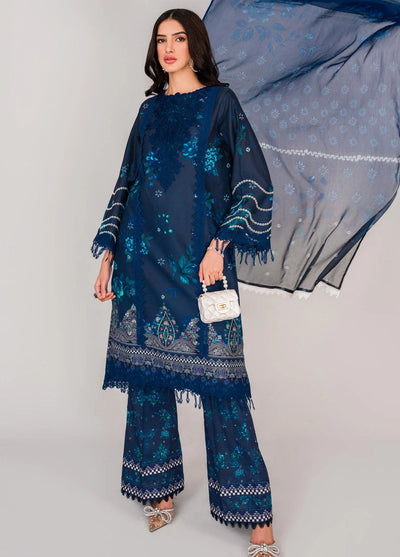 Serene By Shazme Unstitched Lawn Collection 2023 SH-02 Sapphire Blossoms