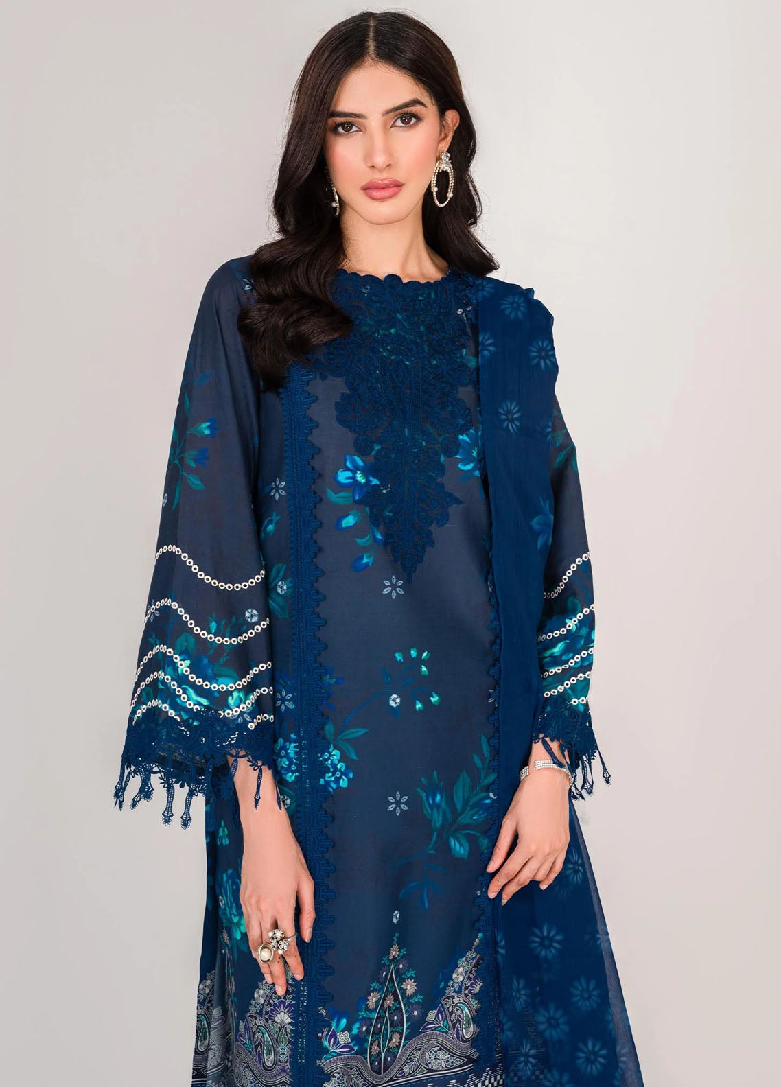 Serene By Shazme Unstitched Lawn Collection 2023 SH-02 Sapphire Blossoms