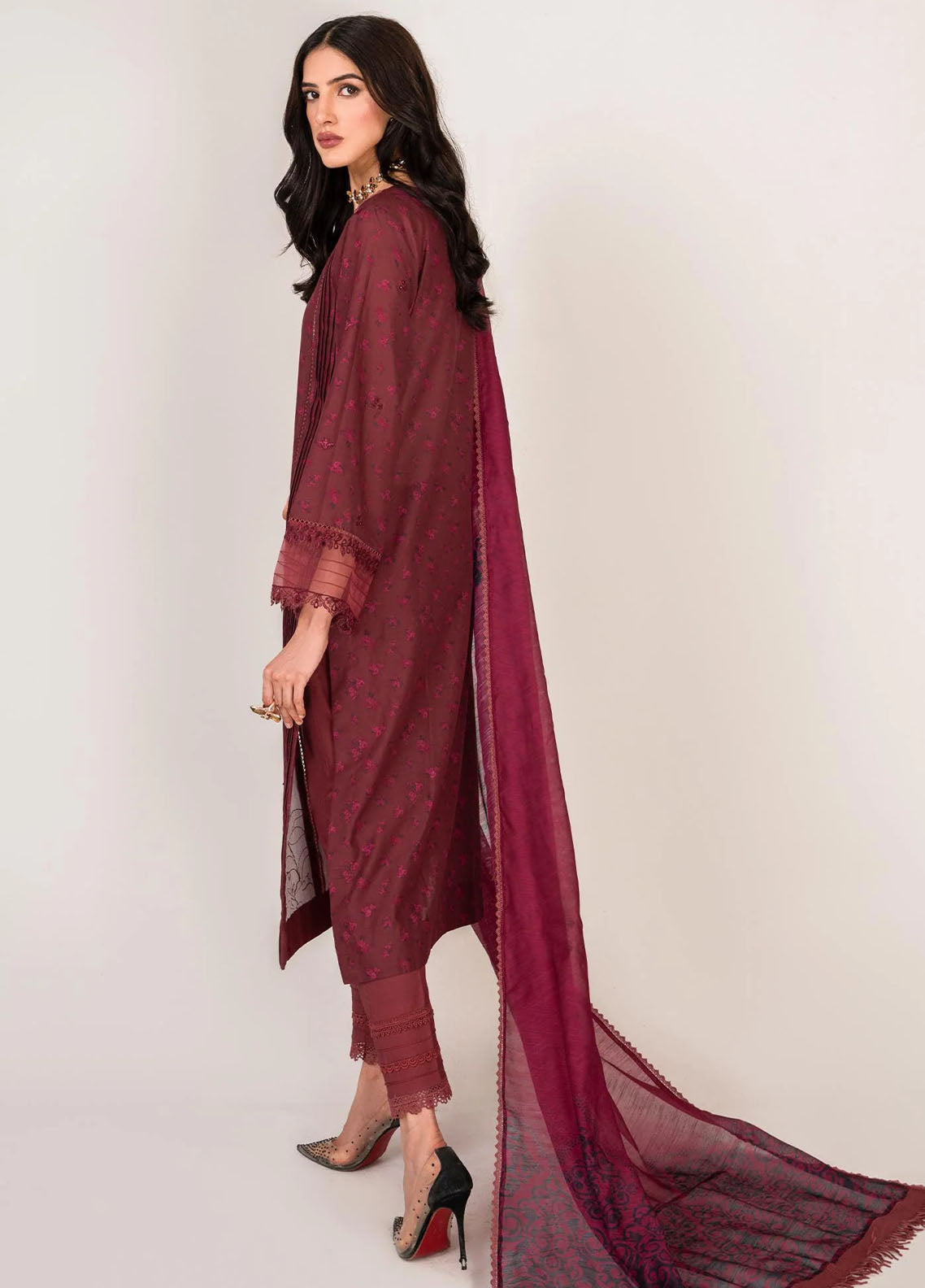 Serene By Shazme Unstitched Lawn Collection 2023 SH-03 Majestic Maroon