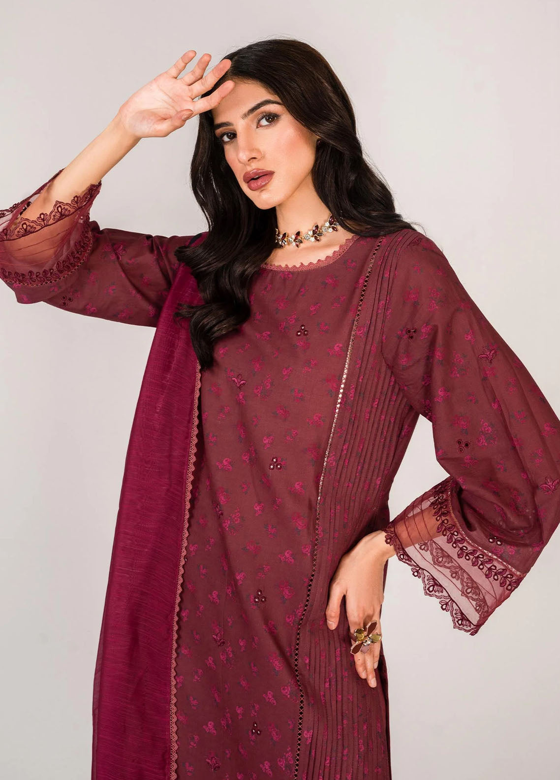 Serene By Shazme Unstitched Lawn Collection 2023 SH-03 Majestic Maroon