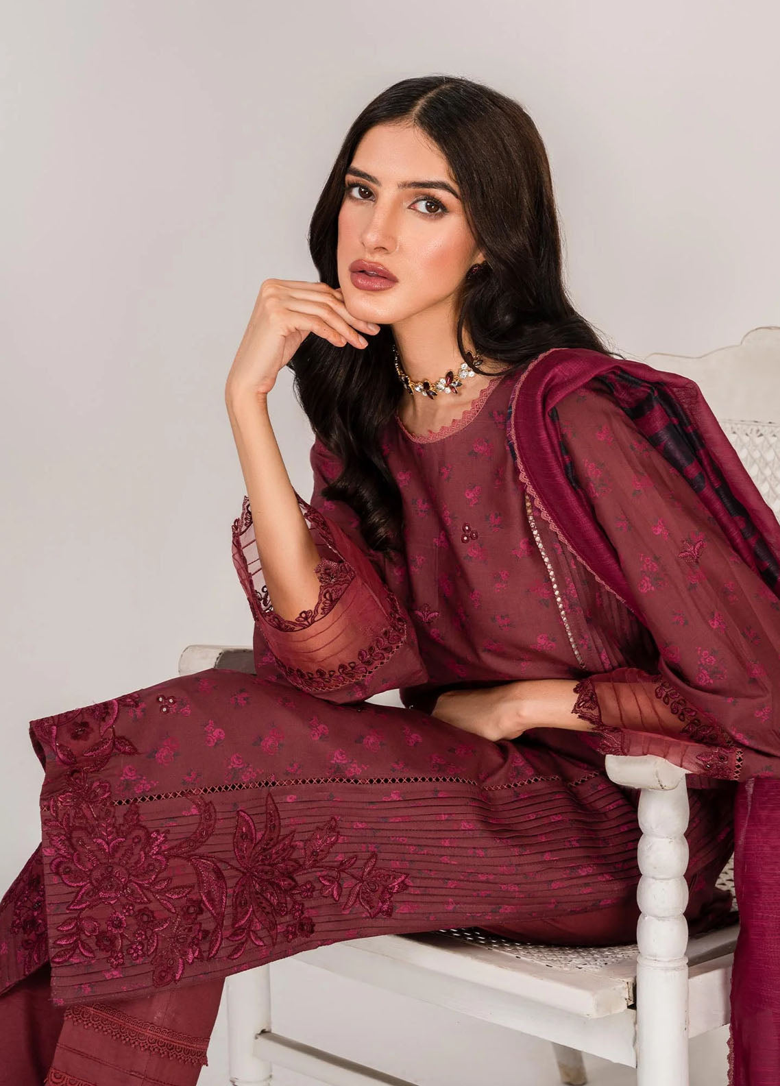 Serene By Shazme Unstitched Lawn Collection 2023 SH-03 Majestic Maroon