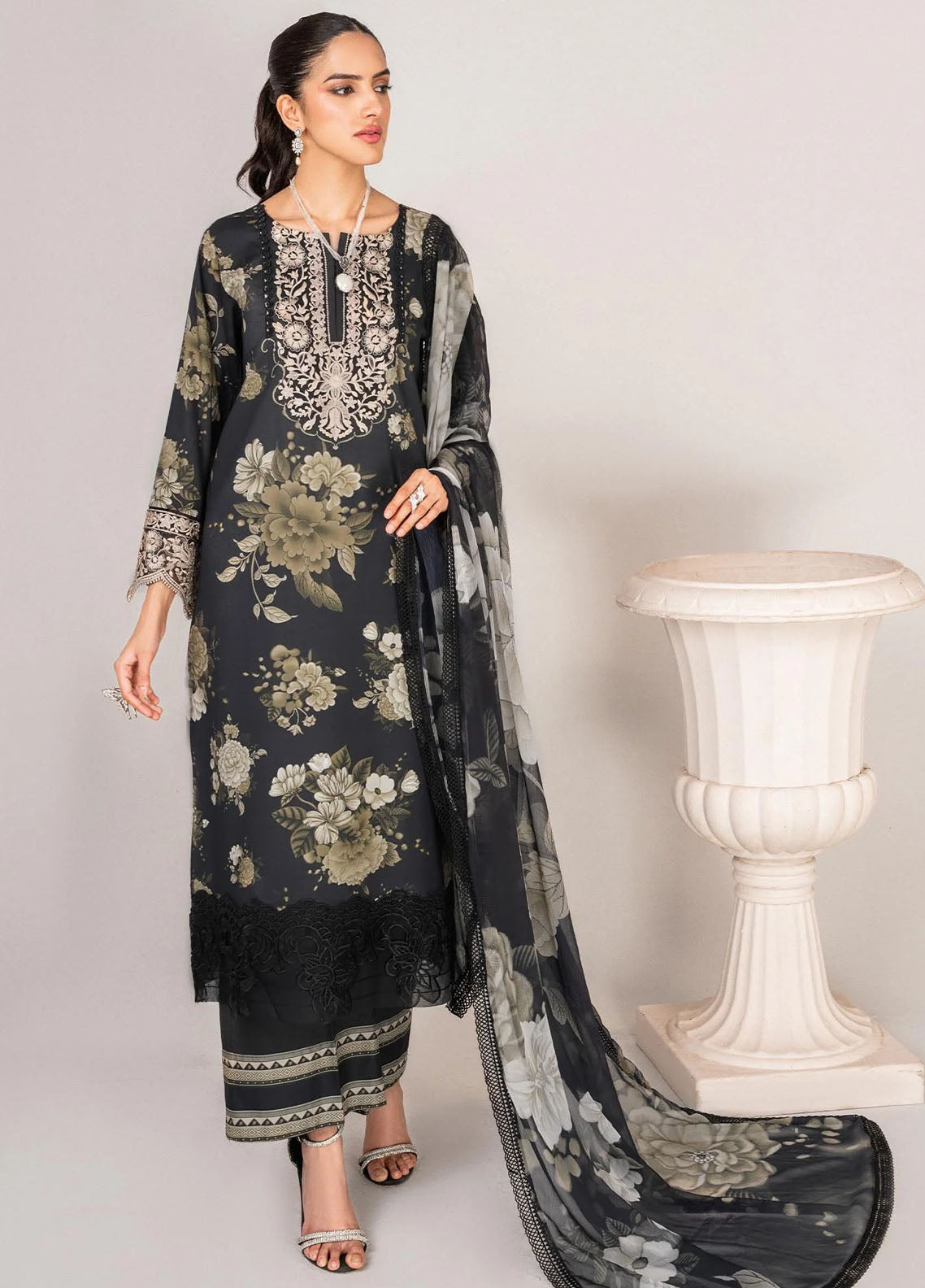 Serene By Shazme Unstitched Lawn Collection 2023 SH-04 Floral Noir