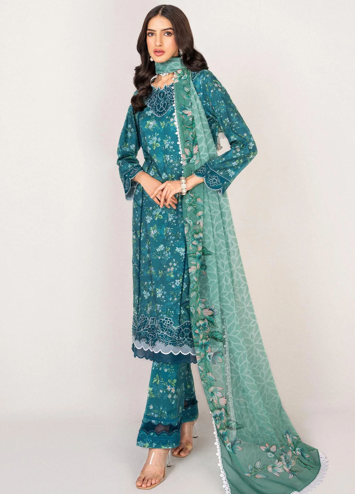 Serene By Shazme Unstitched Lawn Collection 2023 SH-06 Teal Bloom