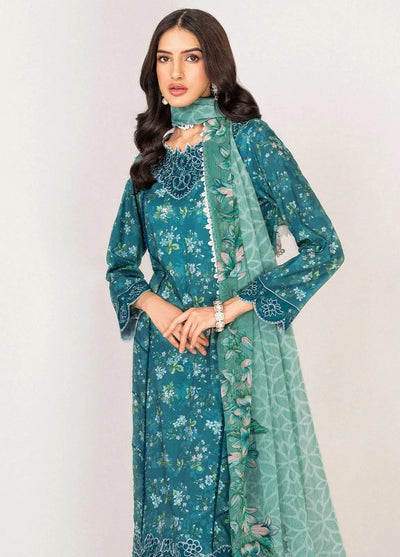 Serene By Shazme Unstitched Lawn Collection 2023 SH-06 Teal Bloom