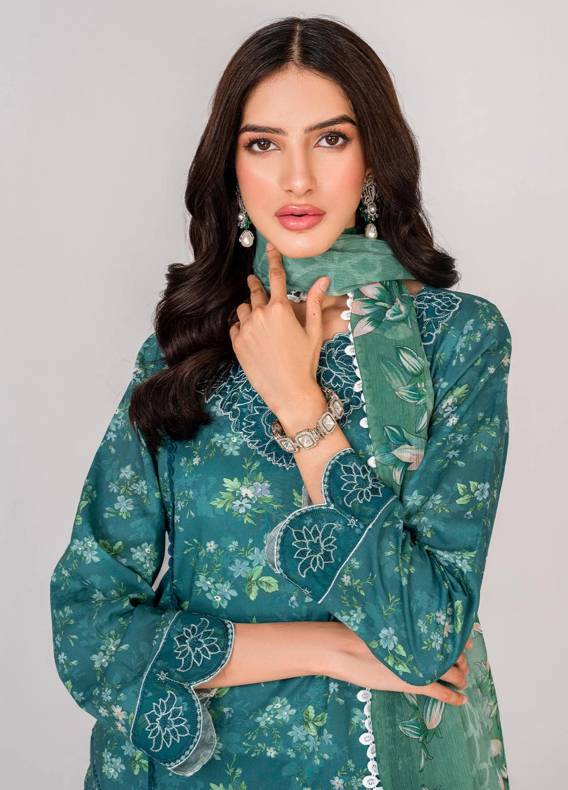 Serene By Shazme Unstitched Lawn Collection 2023 SH-06 Teal Bloom