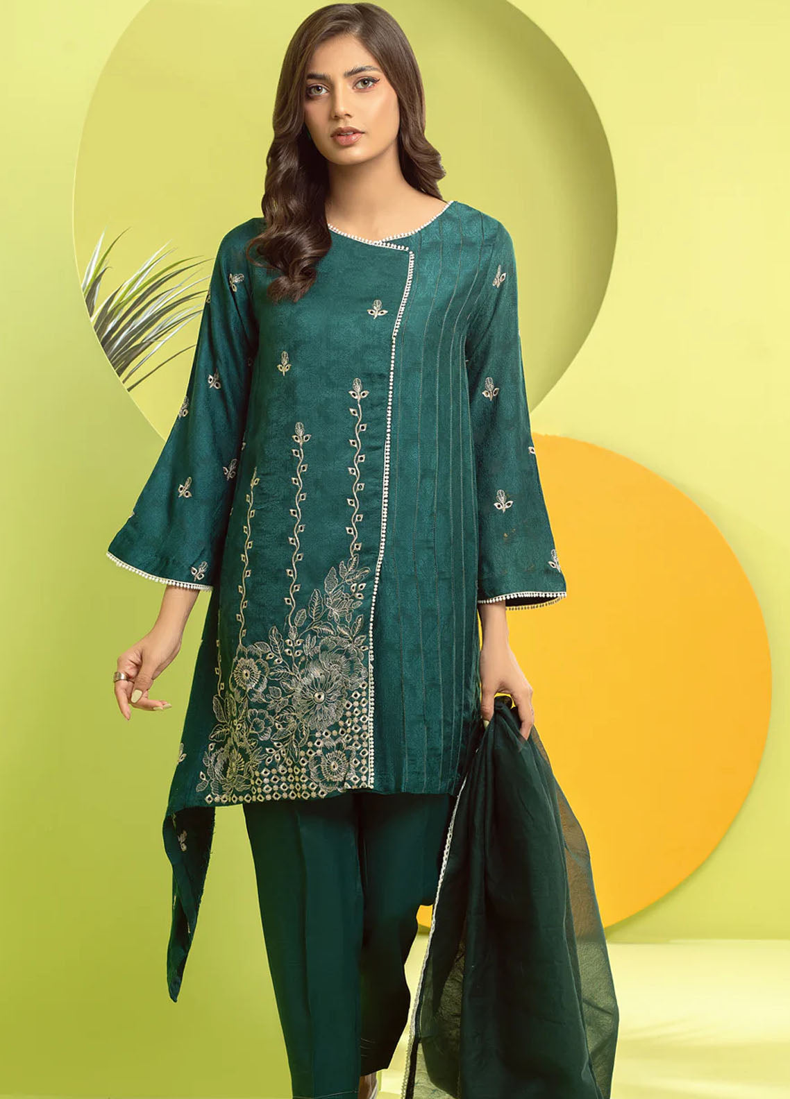 Shamooz Pret Jacquard Cotton 3 Piece Suit SEM-0499 Deep Green