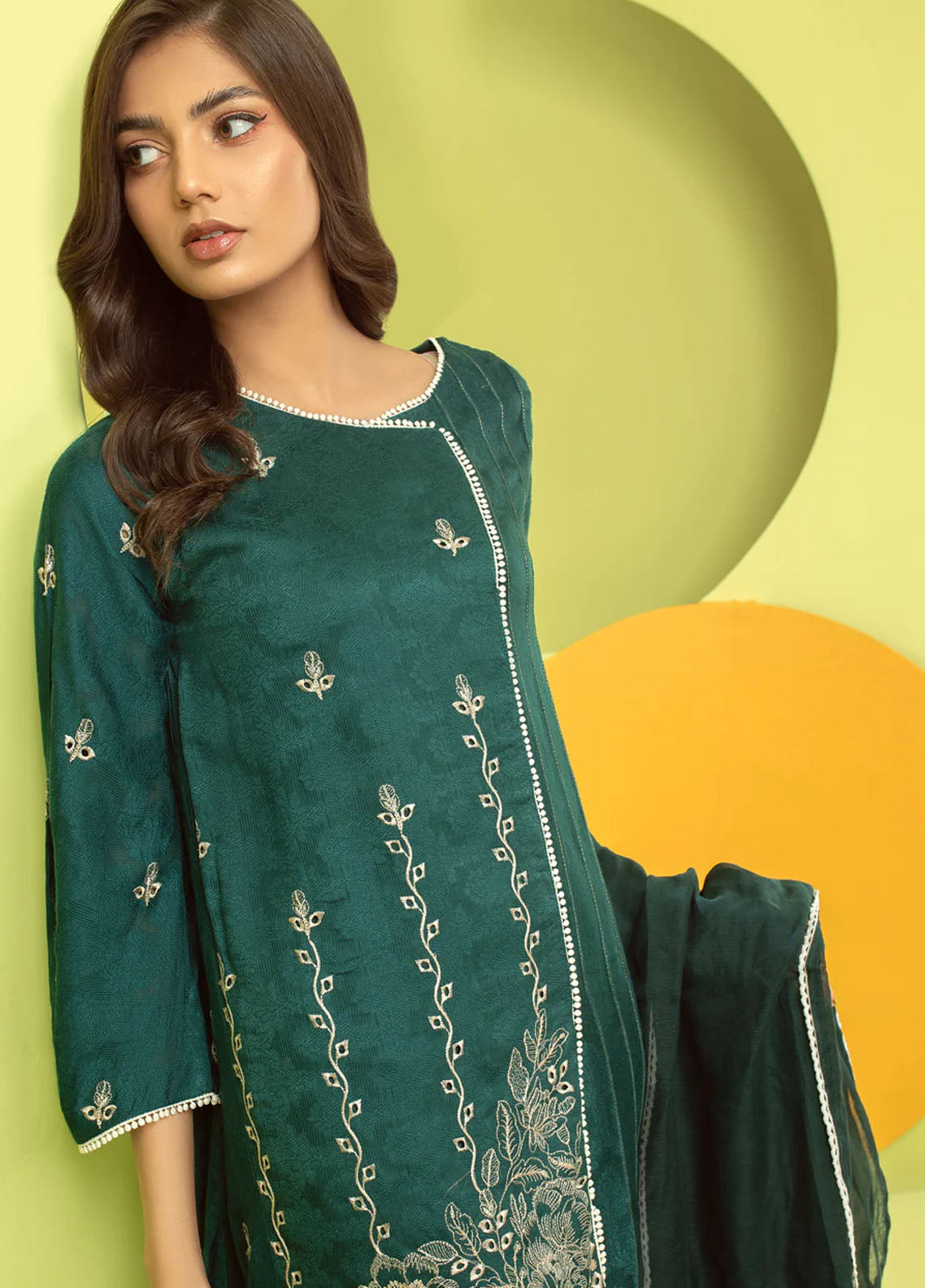 Shamooz Pret Jacquard Cotton 3 Piece Suit SEM-0499 Deep Green