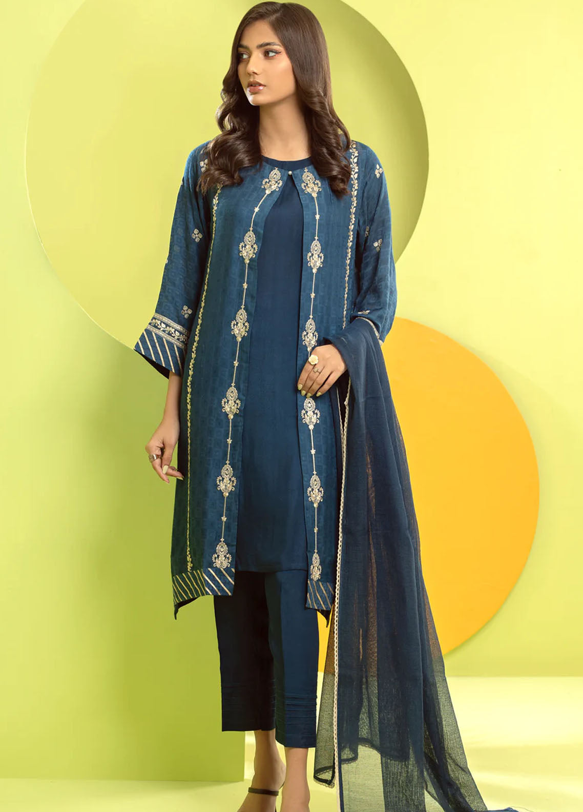 Shamooz Pret Jacquard Cotton 3 Piece Suit SEM-0500 Mighty Blue