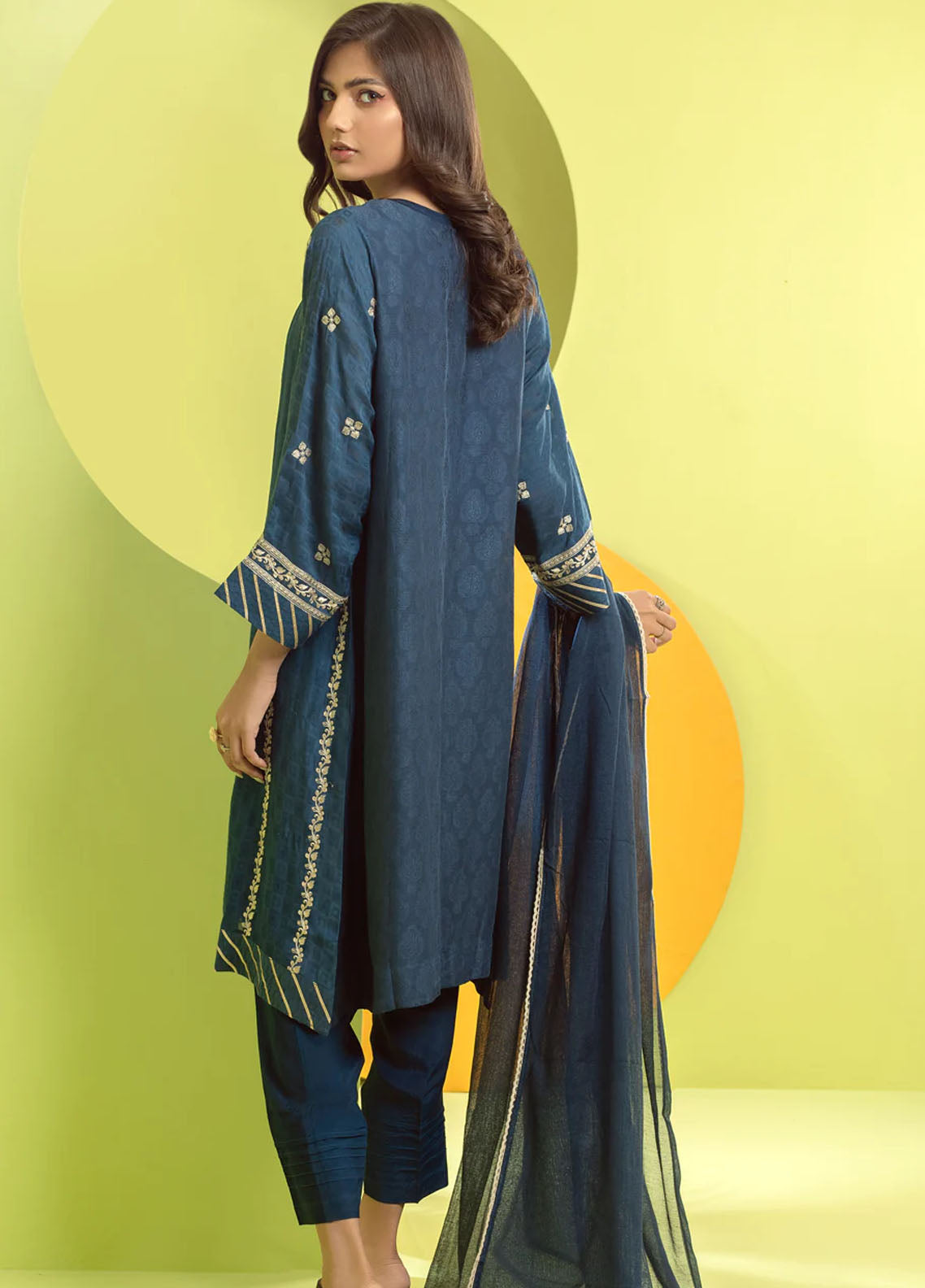 Shamooz Pret Jacquard Cotton 3 Piece Suit SEM-0500 Mighty Blue