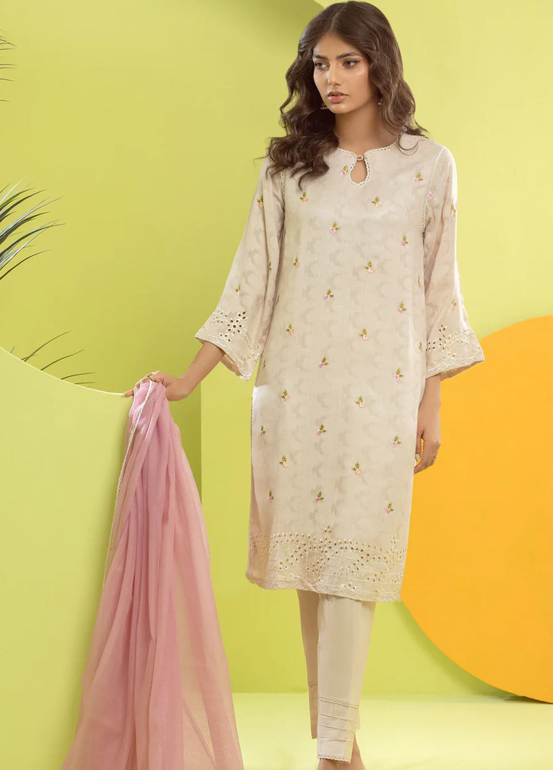 Shamooz Pret Jacquard Cotton 3 Piece Suit SEM-0501 Ivory Flower