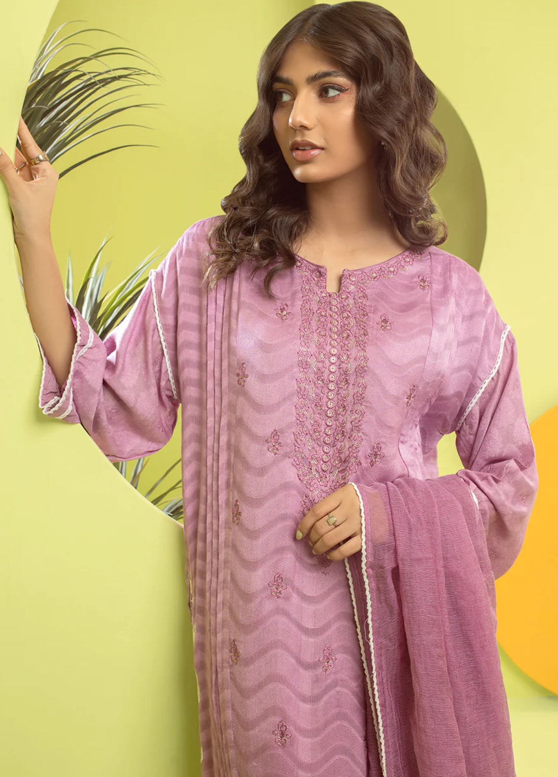 Shamooz Pret Jacquard Cotton 3 Piece Suit SEM-0502 Lilac