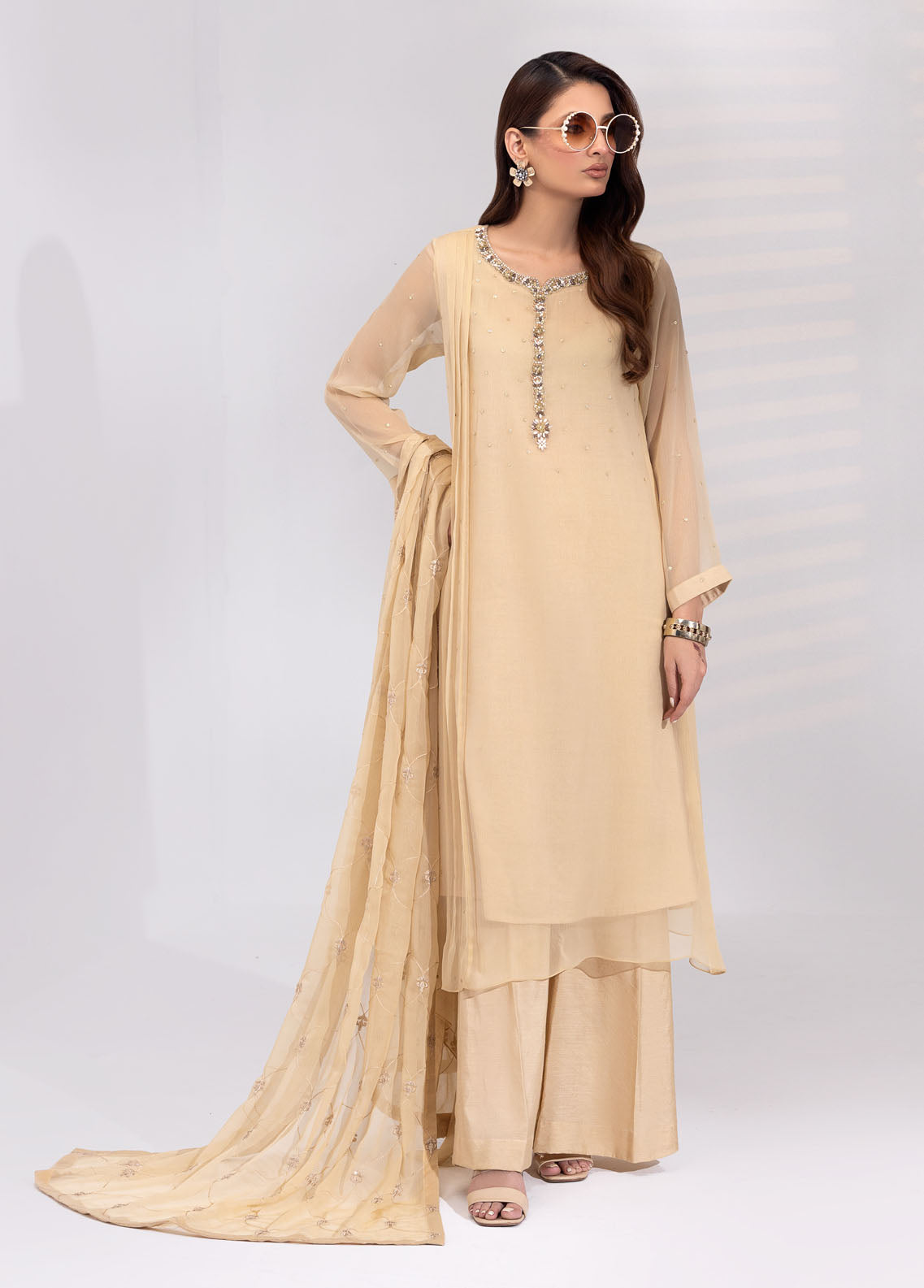 Shamooz Pret Embroidered Chiffon 3 Piece Suit SEM-0640 Mist Fawn