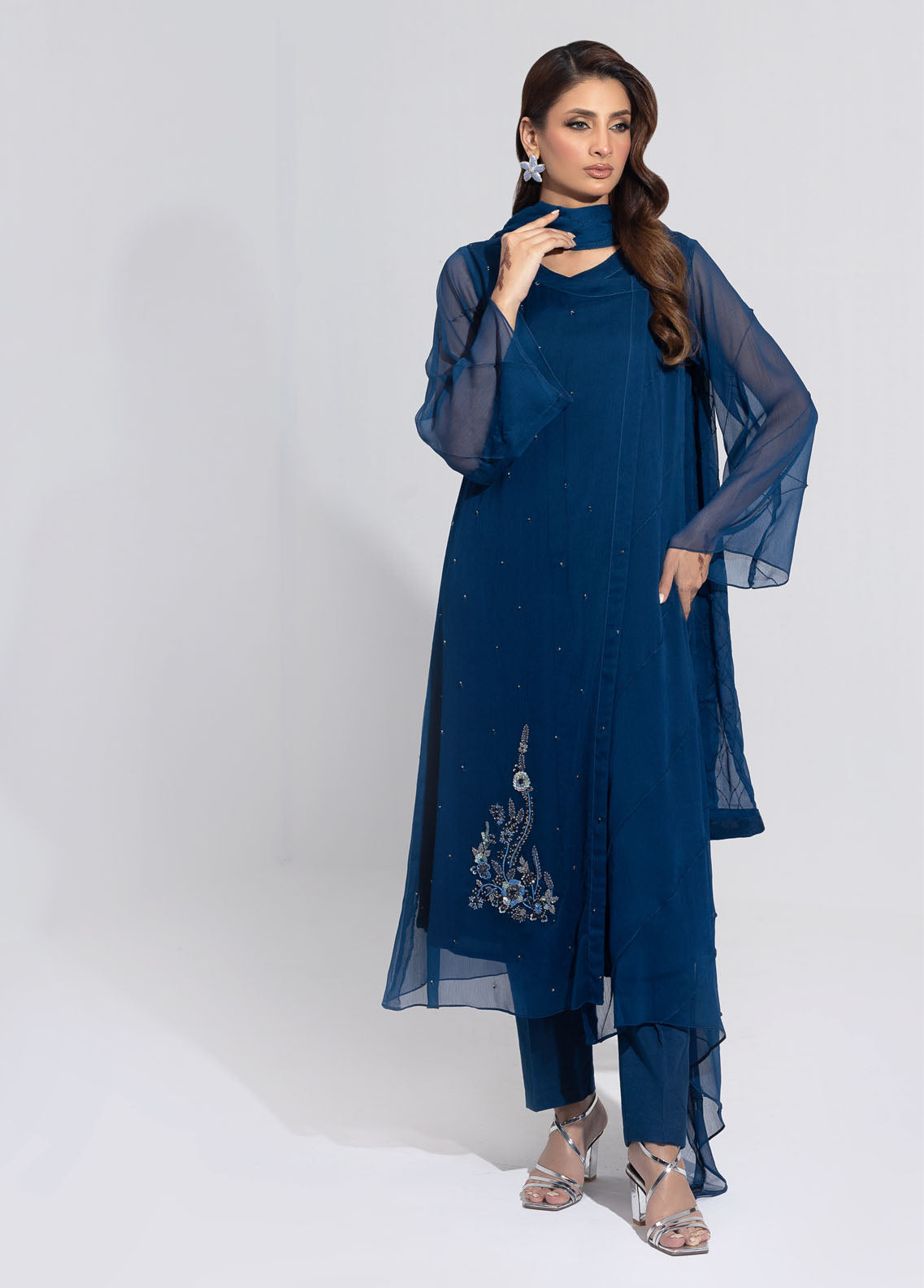 Shamooz Pret Embroidered Chiffon 3 Piece Suit SEM-0643 Cobalt