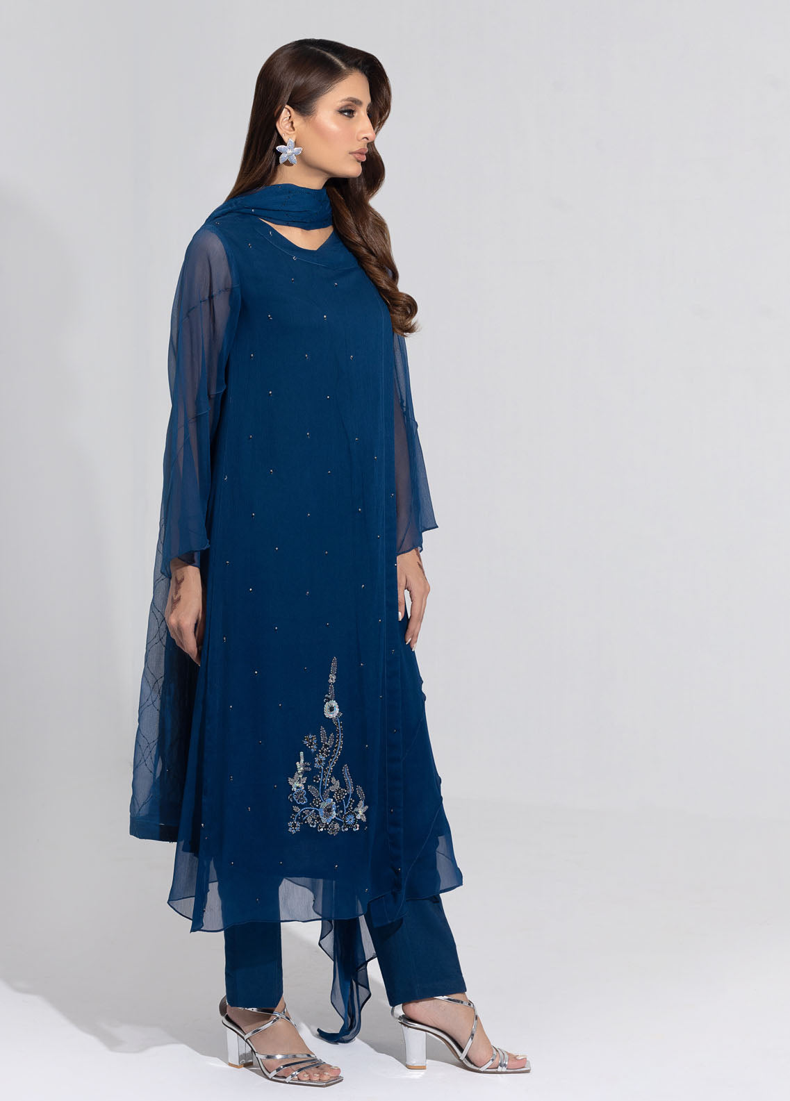 Shamooz Pret Embroidered Chiffon 3 Piece Suit SEM-0643 Cobalt