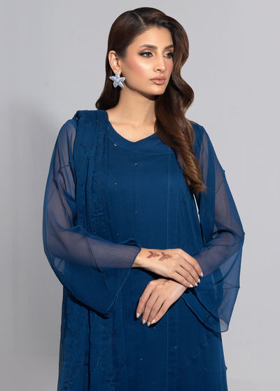 Shamooz Pret Embroidered Chiffon 3 Piece Suit SEM-0643 Cobalt