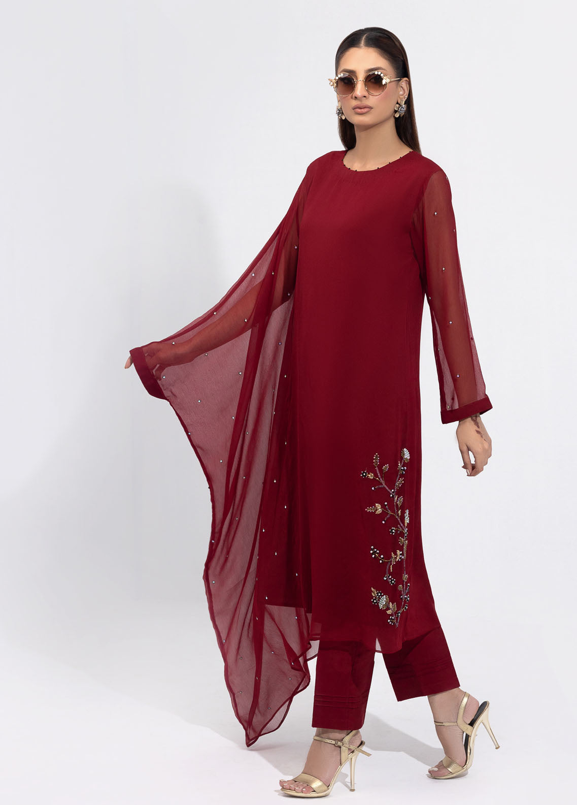 Shamooz Pret Embroidered Chiffon 3 Piece Suit SEM-0644 Rose Wood