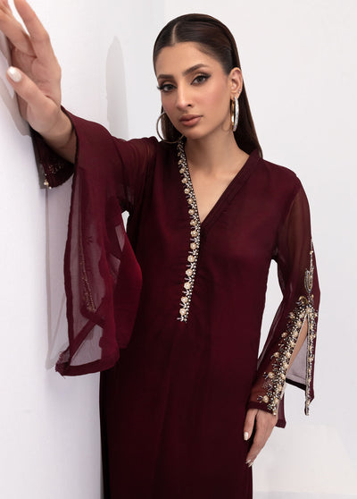 Shamooz Pret Embroidered Chiffon 3 Piece Suit SEM-0647 Plum Red