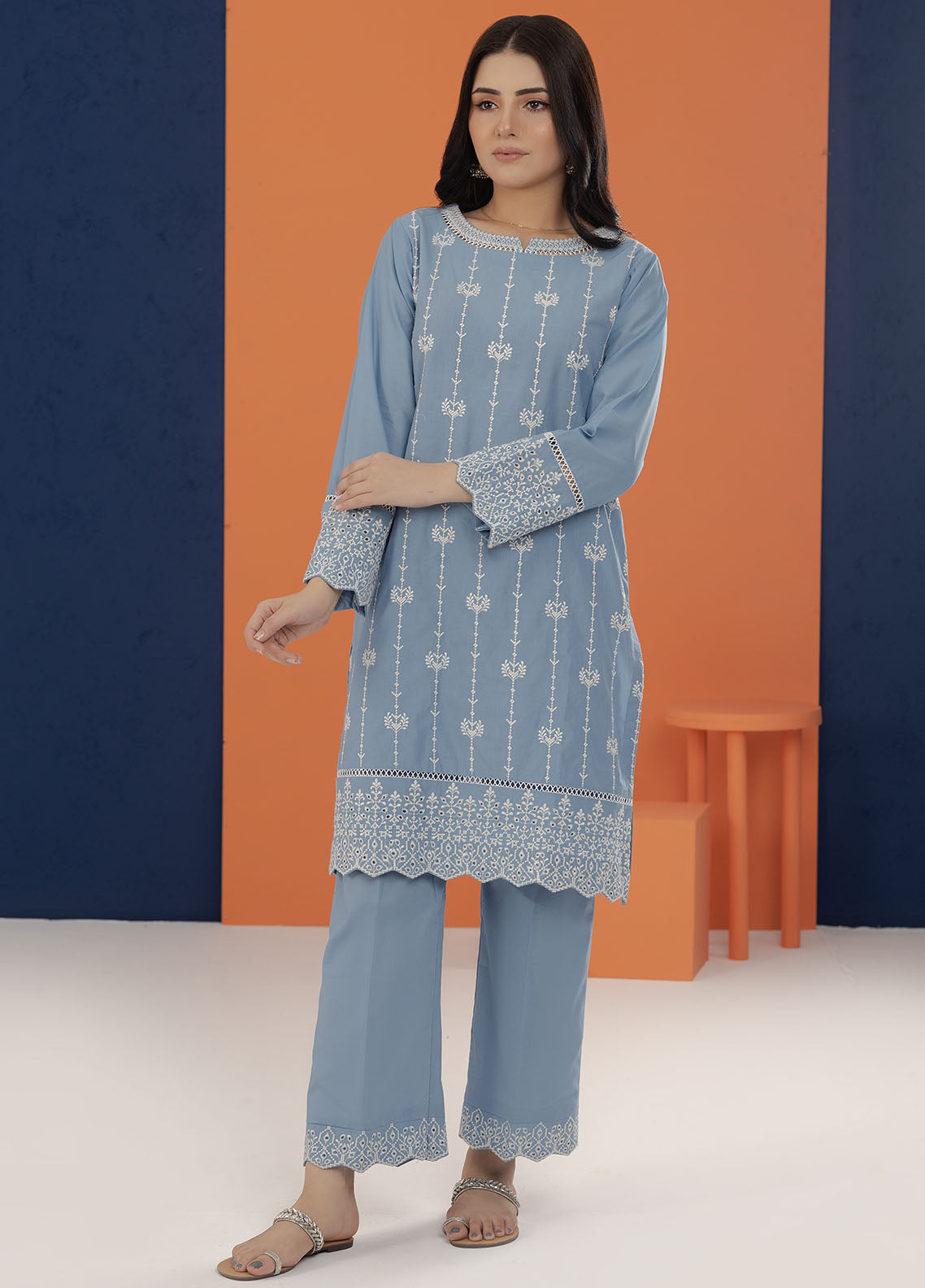 Shamooz Pret Embroidered Cotton 2 Piece Suit SC-026 Denim Blue