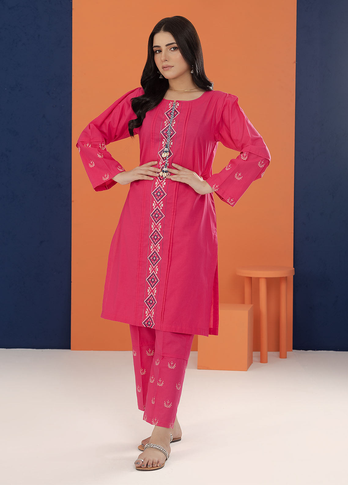 Shamooz Pret Embroidered Cotton 2 Piece Suit SC-027 Hot Pink