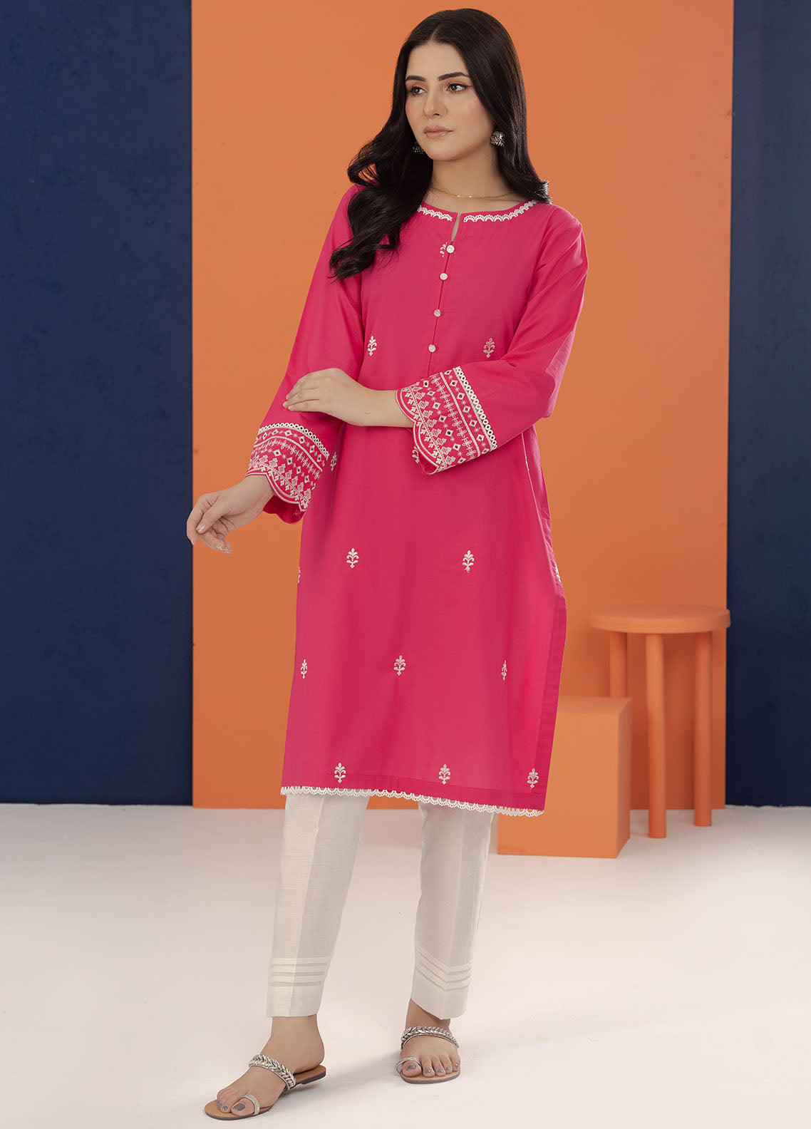 Shamooz Pret Embroidered Cotton Kurti SC-030 Dark Pink