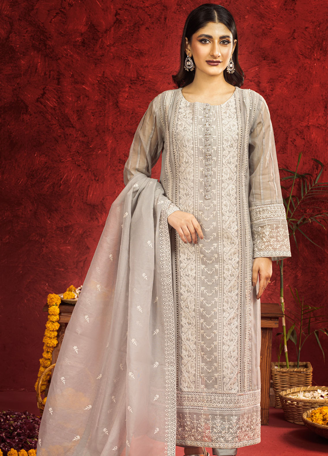 Shamooz Pret Embroidered Khaadi Net 3 Piece Suit SEM-0661