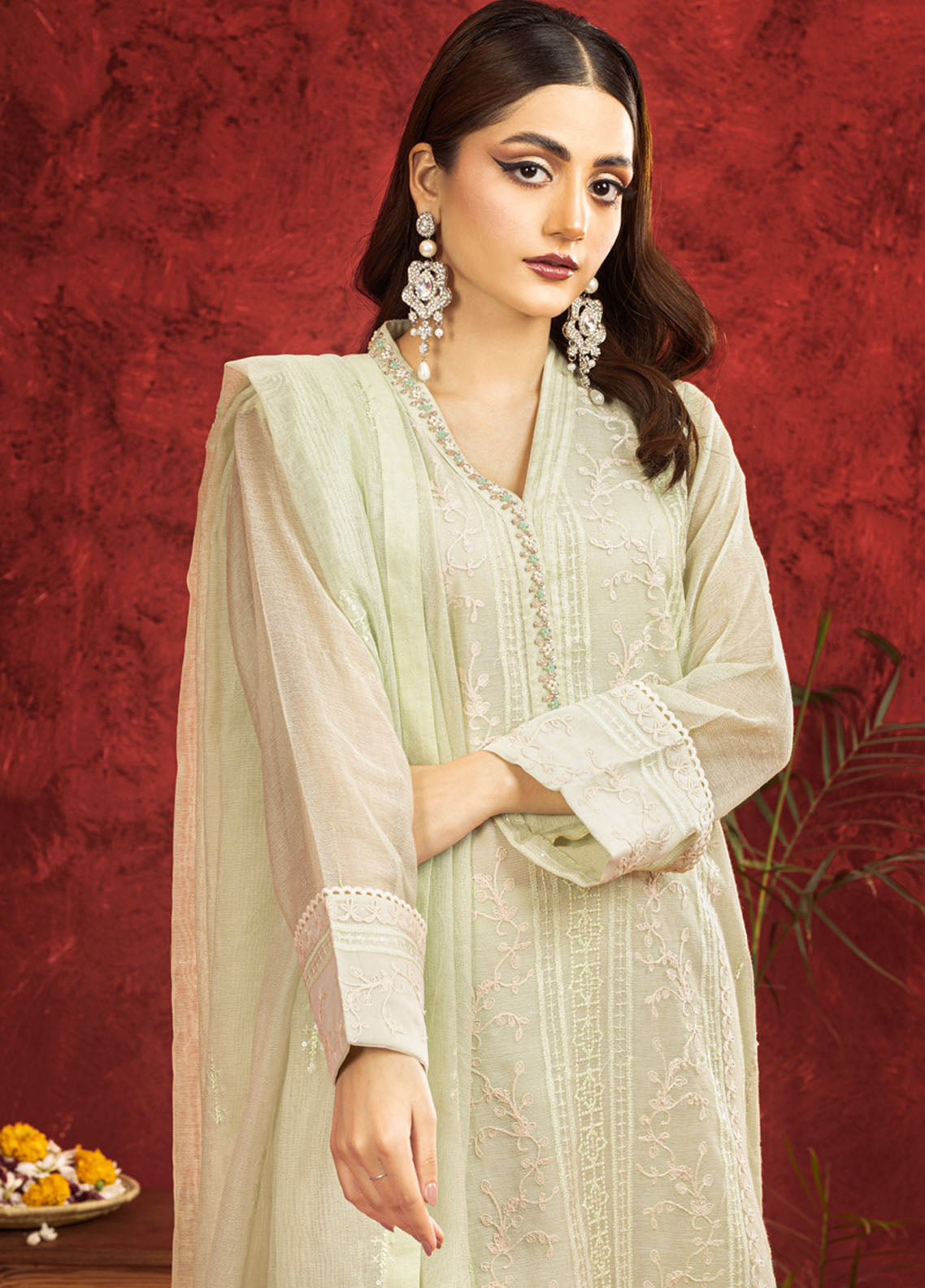 Shamooz Pret Embroidered Khaadi Net 3 Piece Suit SEM-0662