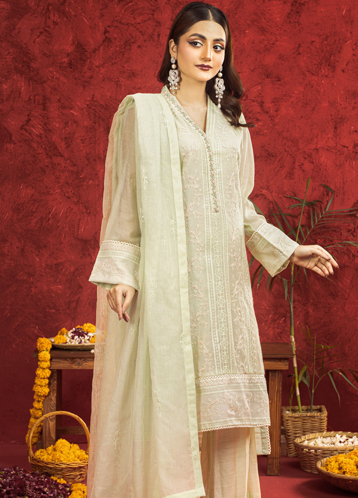 Shamooz Pret Embroidered Khaadi Net 3 Piece Suit SEM-0662